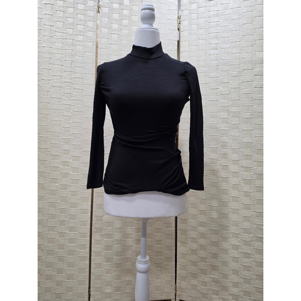 Black Ribbed Mock Neck Long Sleeve Mini Bodycon Dress Small
